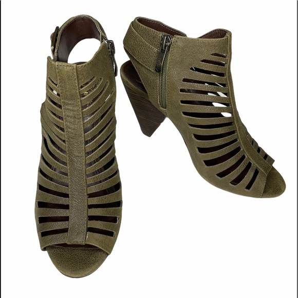 Vince Camuto olive green leather caged booties - Picture 1 of 14